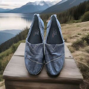 Bobs From Skechers Womens Stretch‎ Canvas Loafers Shoes Blue Size 8.5